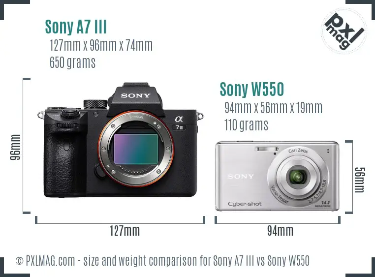 Sony A7 III vs Sony W550 size comparison
