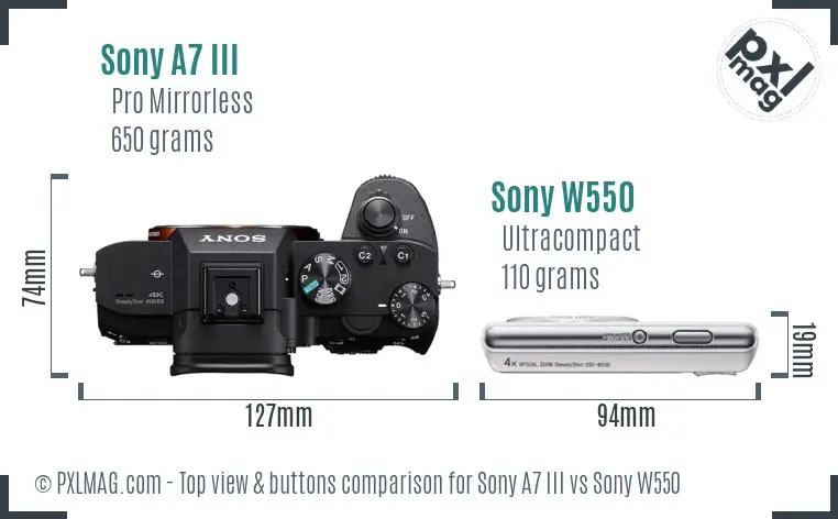 Sony A7 III vs Sony W550 top view buttons comparison