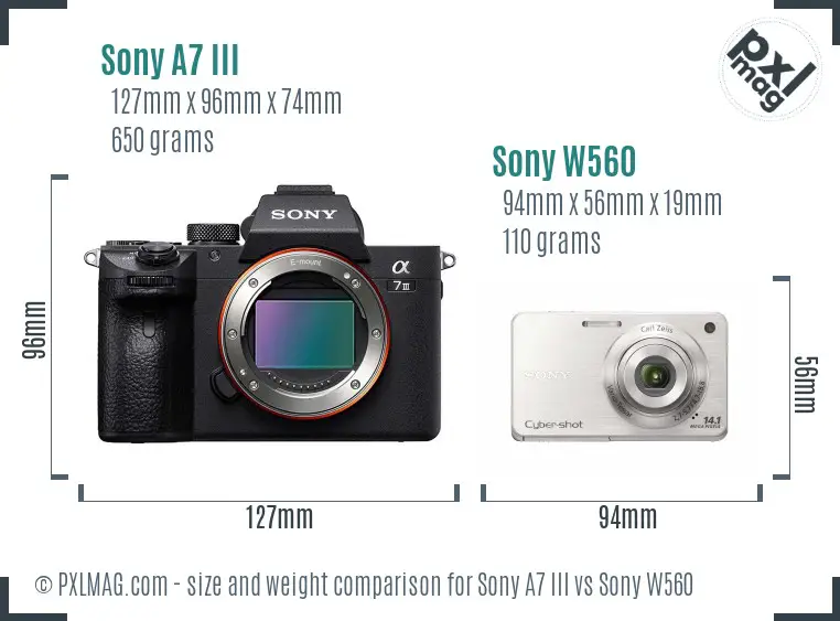 Sony A7 III vs Sony W560 size comparison