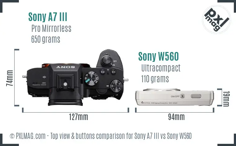 Sony A7 III vs Sony W560 top view buttons comparison