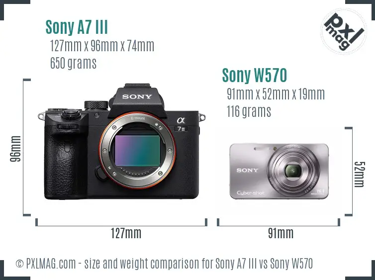 Sony A7 III vs Sony W570 size comparison