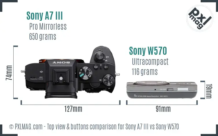 Sony A7 III vs Sony W570 top view buttons comparison