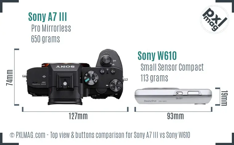 Sony A7 III vs Sony W610 top view buttons comparison