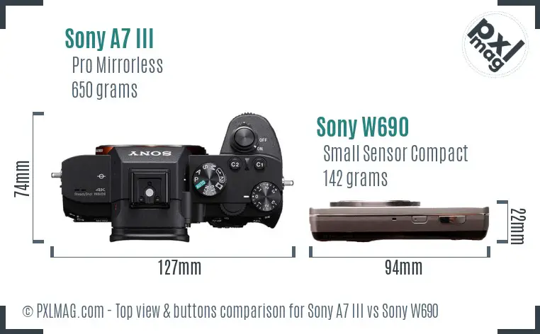 Sony A7 III vs Sony W690 top view buttons comparison