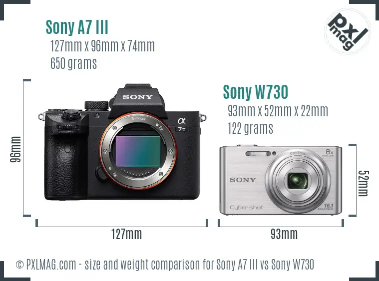 Sony A7 III vs Sony W730 size comparison