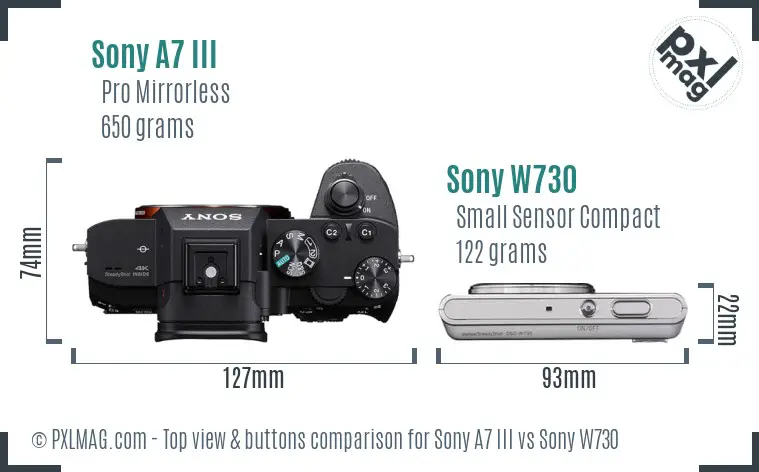 Sony A7 III vs Sony W730 top view buttons comparison