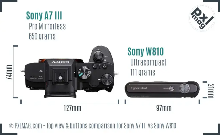 Sony A7 III vs Sony W810 top view buttons comparison