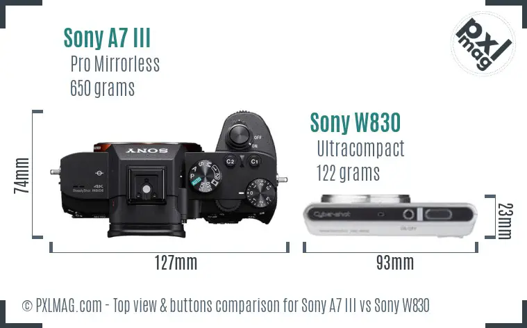 Sony A7 III vs Sony W830 top view buttons comparison