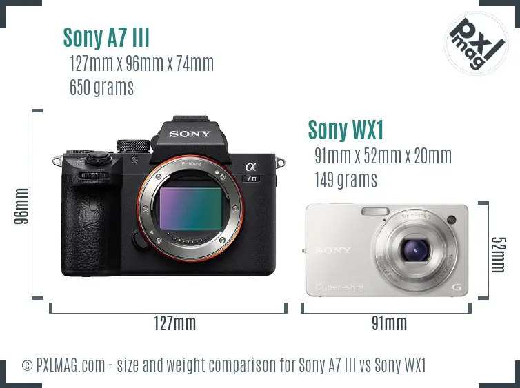 Sony A7 III vs Sony WX1 size comparison