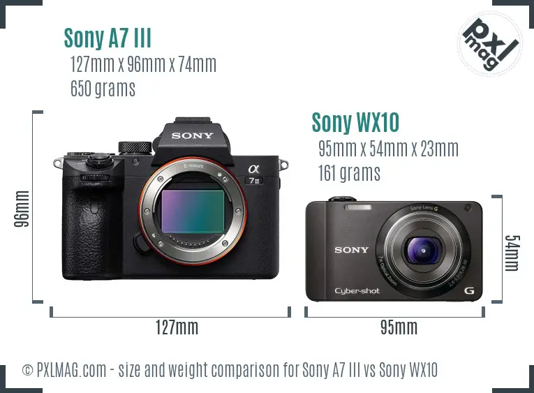 Sony A7 III vs Sony WX10 size comparison