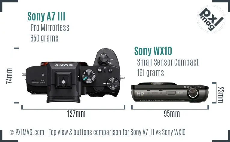 Sony A7 III vs Sony WX10 top view buttons comparison