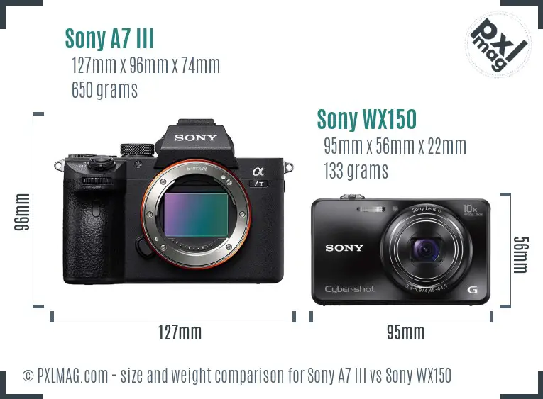 Sony A7 III vs Sony WX150 size comparison