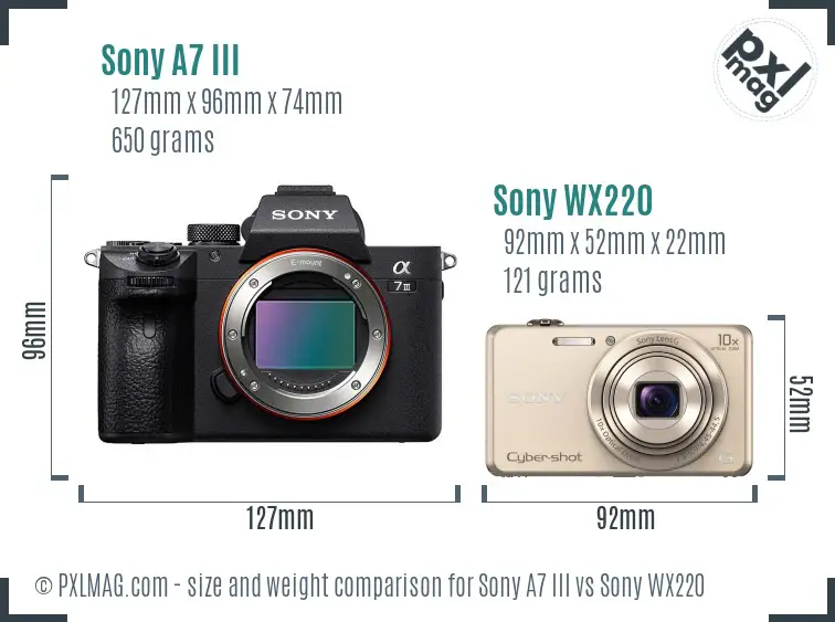 Sony A7 III vs Sony WX220 size comparison