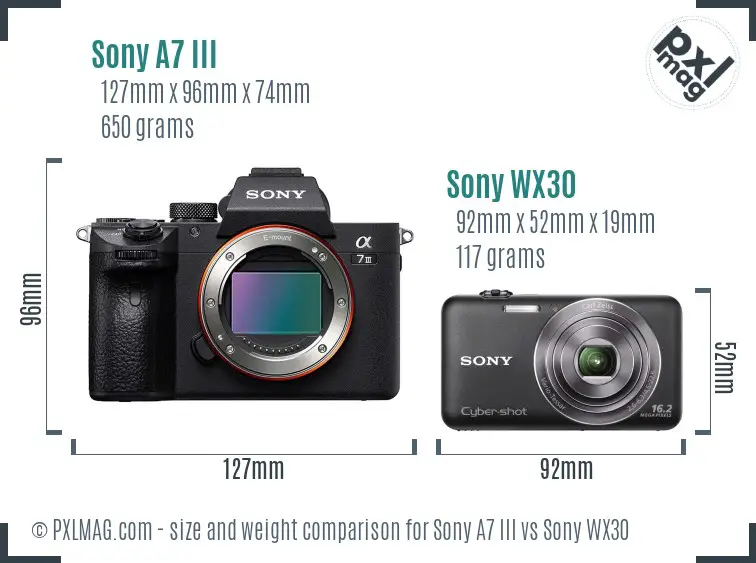 Sony A7 III vs Sony WX30 size comparison