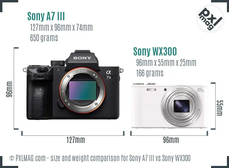 Sony A7 III vs Sony WX300 size comparison