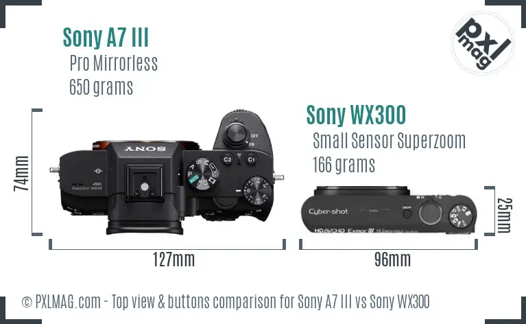 Sony A7 III vs Sony WX300 top view buttons comparison