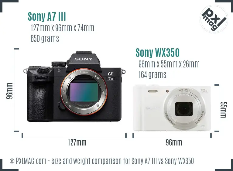 Sony A7 III vs Sony WX350 size comparison