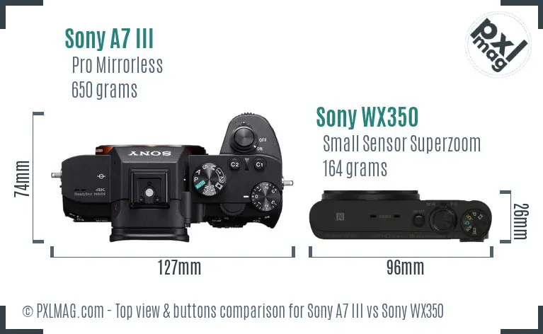 Sony A7 III vs Sony WX350 top view buttons comparison