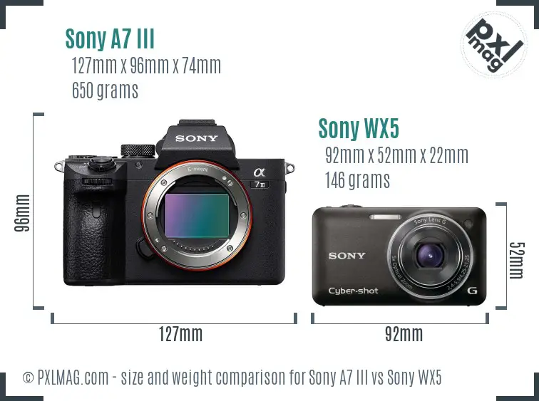 Sony A7 III vs Sony WX5 size comparison