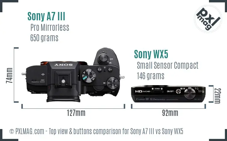 Sony A7 III vs Sony WX5 top view buttons comparison