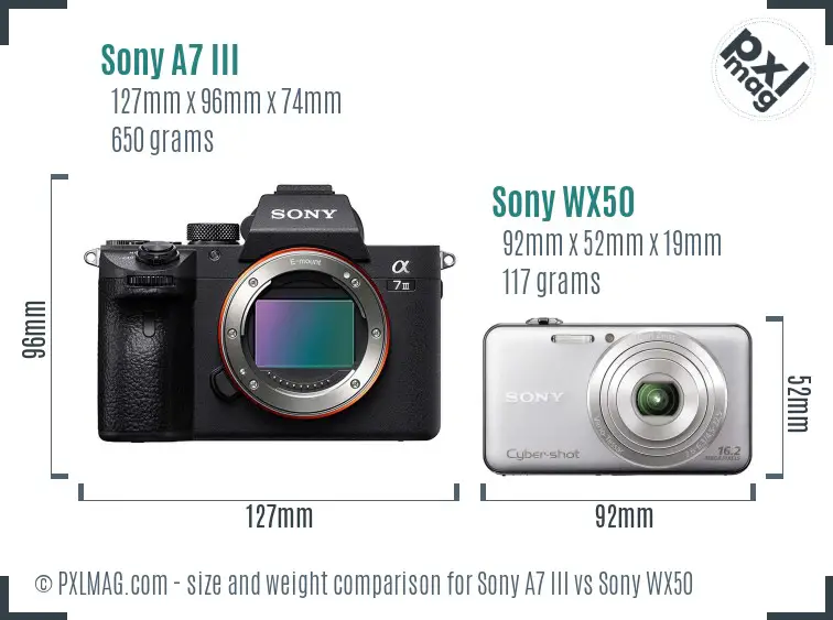Sony A7 III vs Sony WX50 size comparison