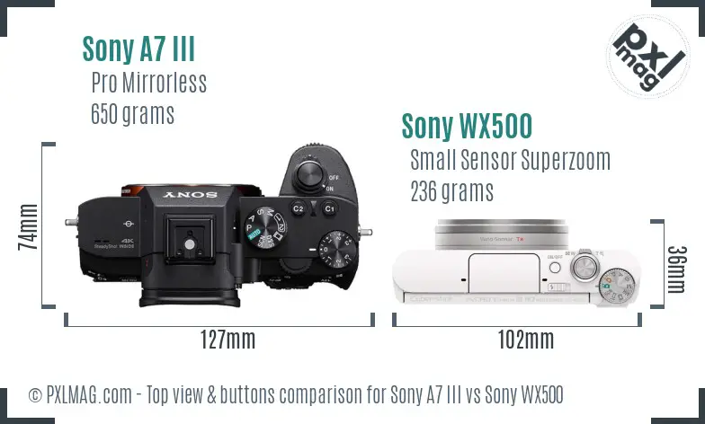 Sony A7 III vs Sony WX500 top view buttons comparison