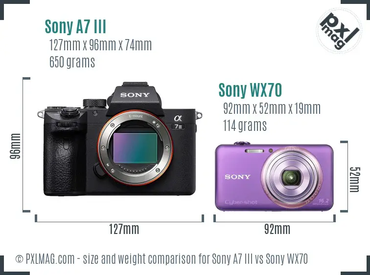 Sony A7 III vs Sony WX70 size comparison