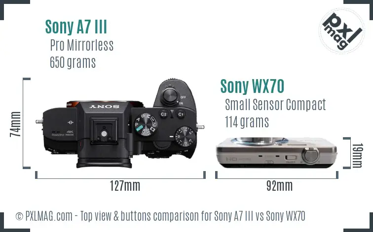 Sony A7 III vs Sony WX70 top view buttons comparison