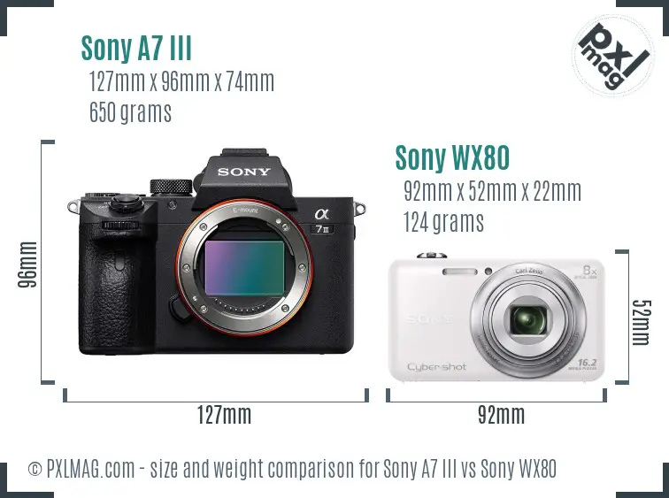 Sony A7 III vs Sony WX80 size comparison