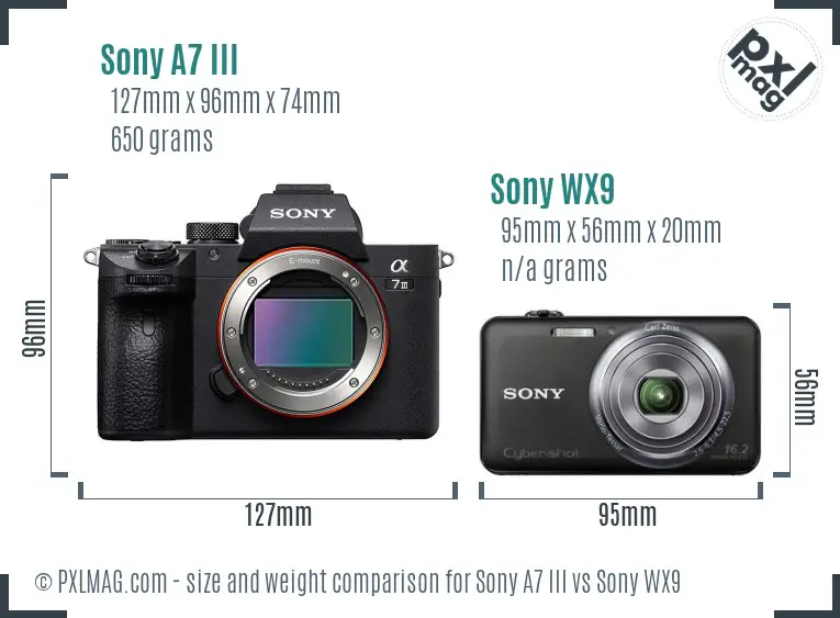 Sony A7 III vs Sony WX9 size comparison