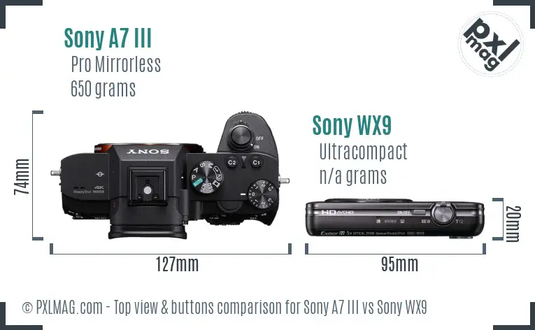 Sony A7 III vs Sony WX9 top view buttons comparison
