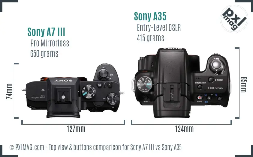 Sony A7 III vs Sony A35 top view buttons comparison
