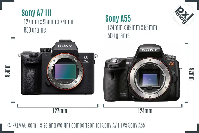 Sony A7 III vs Sony A55 size comparison