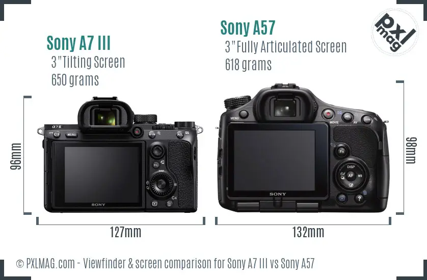 Sony A7 III vs Sony A57 Screen and Viewfinder comparison