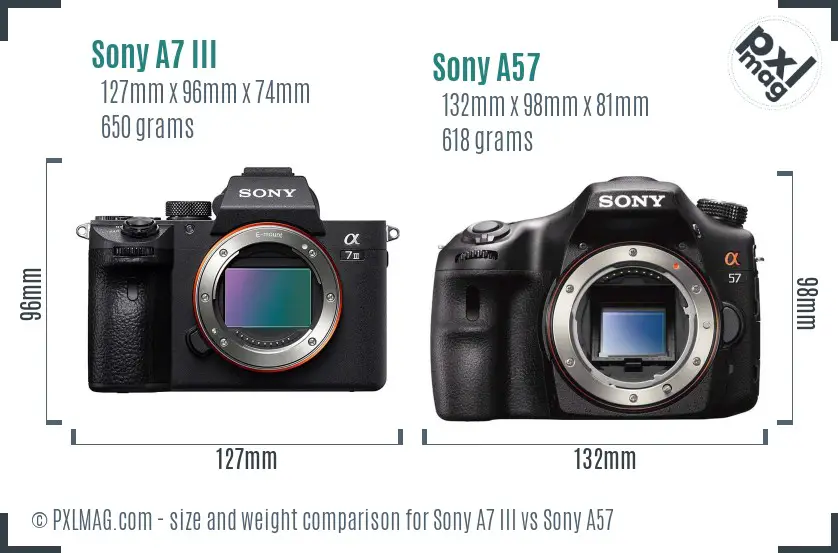 Sony A7 III vs Sony A57 size comparison