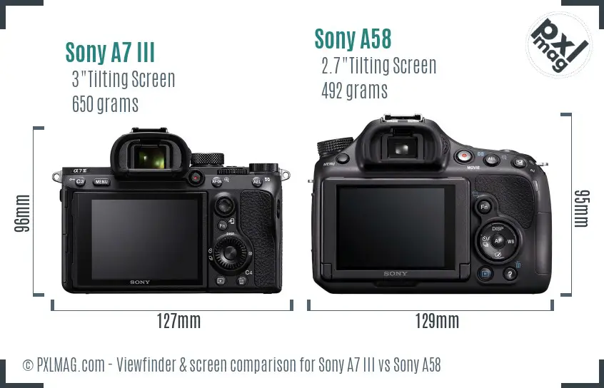 Sony A7 III vs Sony A58 Screen and Viewfinder comparison
