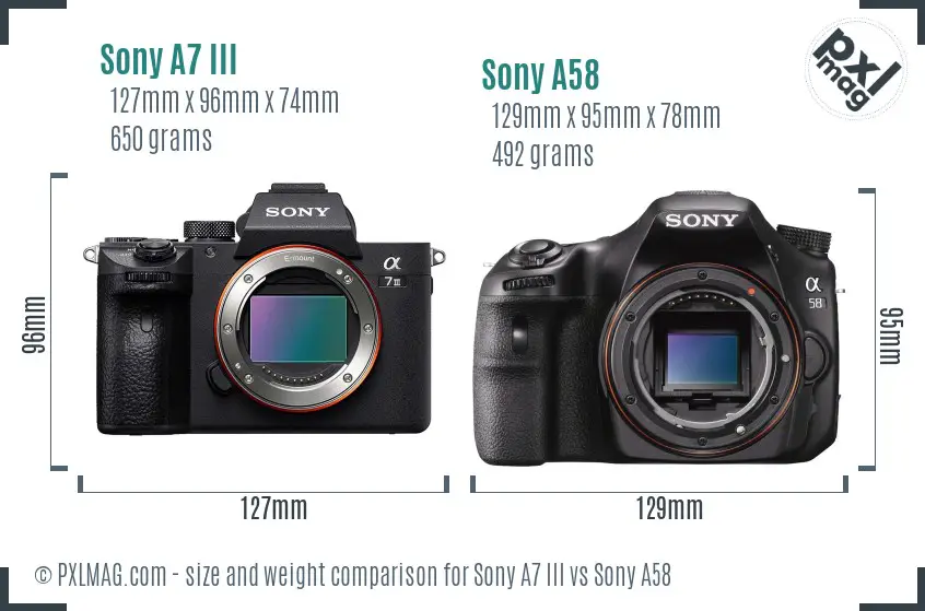 Sony A7 III vs Sony A58 size comparison