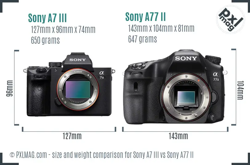 Sony A7 III vs Sony A77 II size comparison