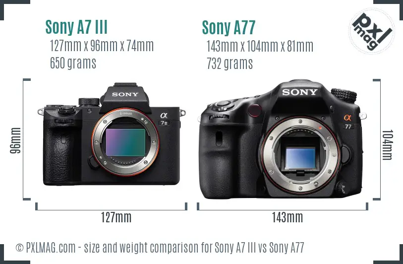 Sony A7 III vs Sony A77 size comparison