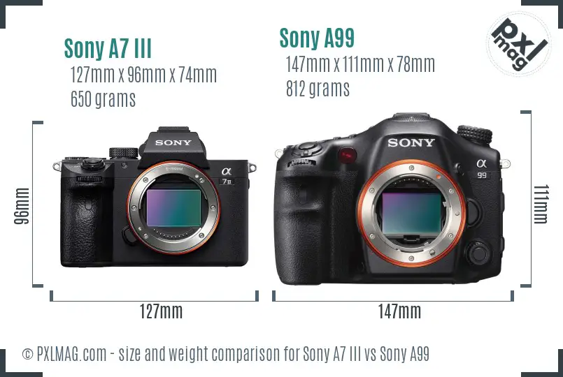 Sony A7 III vs Sony A99 size comparison