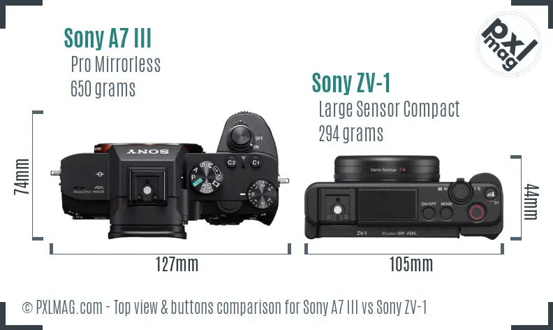 Sony A7 III vs Sony ZV-1 top view buttons comparison