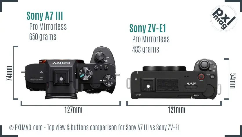 Sony A7 III vs Sony ZV-E1 top view buttons comparison Sony A7 III vs Sony ZV-E1 top view buttons comparison