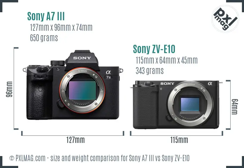 Sony A7 III vs Sony ZV-E10 size comparison