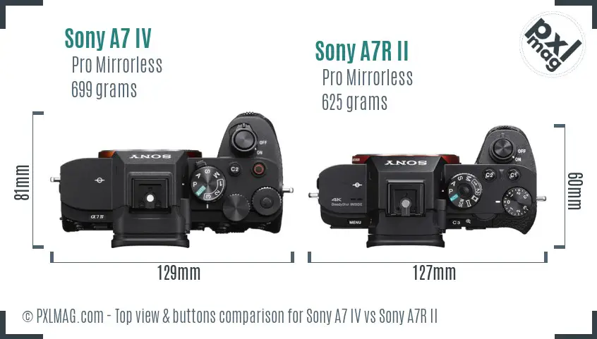 Sony A7 IV vs Sony A7R II top view buttons comparison