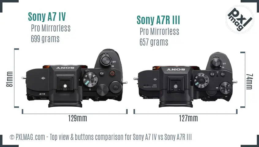 Sony A7 IV vs Sony A7R III top view buttons comparison