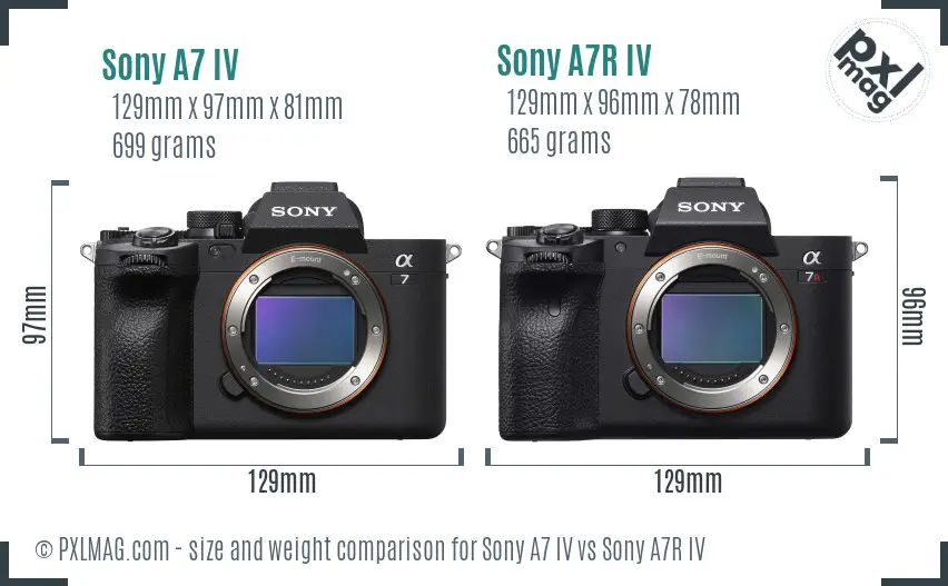 Sony A7 IV vs Sony A7R IV size comparison