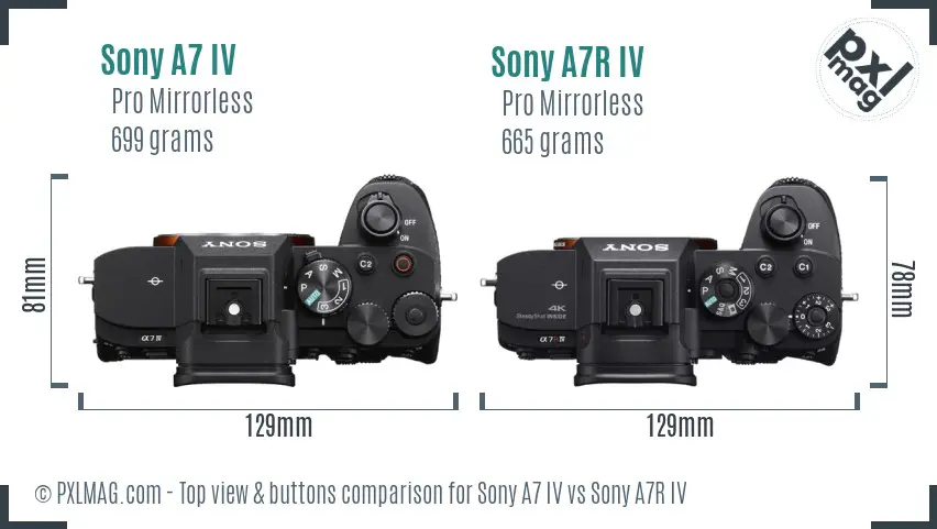 Sony A7 IV vs Sony A7R IV top view buttons comparison
