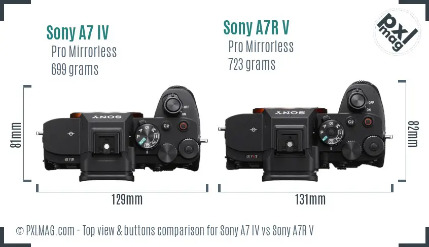 Sony A7 IV vs Sony A7R V top view buttons comparison