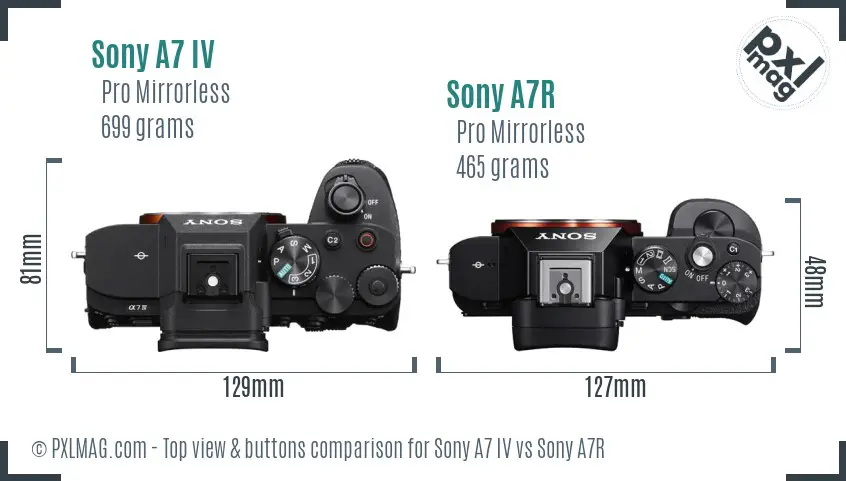 Sony A7 IV vs Sony A7R top view buttons comparison