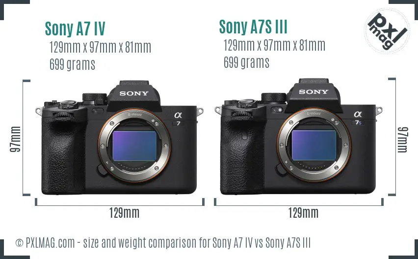 Sony A7 IV vs Sony A7S III size comparison
